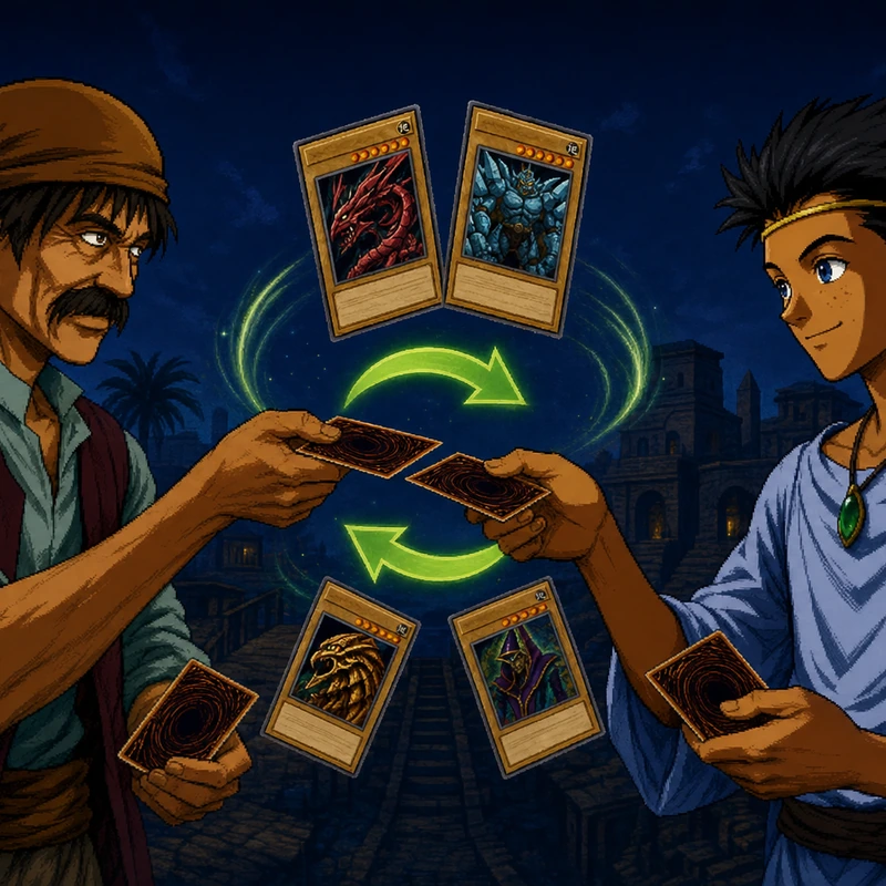 Villager #1 e Villager #2 trocando cartas entre si no sistema de trocas